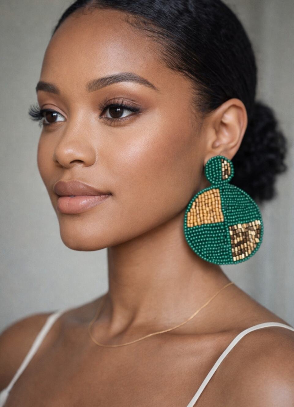 Kay Lee Green Round Beaded Earrings New
